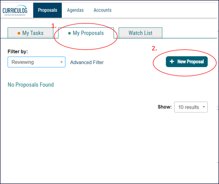 Screen capture showing My Proposals tab and "+New Proposal" button